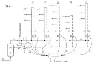 Procedimiento y dispositivo para la regulación de la circulación en circuitos de agua caliente.