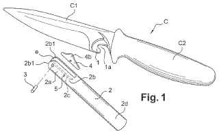 Conjunto cuchillo y dispositivo permitiendo su transformación y su utilización como herramienta de mano.