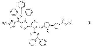Éster benzhidrilo del ácido (6R,7R)-7-{2-(5-amino-[1,2,4]tiadiazol-3-il)-2-[(Z)-tritiloximino]-acetilamino}-3-[(R)-1''-tercbutoxicarbonil-2-oxo-[1,3]bipirrolidinil-(3E)-ilidenmetil]-8-oxo-5-tia-1-azabiciclo[4.2.0]oct-2-en-2-carboxílico cristalino; su elaboración y su utilización.