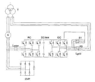Disposición de circuito para su uso en un sistema de turbina eólica de velocidad variable que comprende un generador de inducción de doble alimentación y un convertidor reversible.