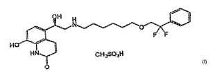 Sal mesilato de5-(2-{[6-(2,2-difluoro-2-feniletoxi)hexi]amino)-1-hidroxietil)-8-hidroxiquinolin-2(1H)-ona como agonista del receptor beta2 adrenérgico.
