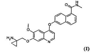 Un proceso para la preparación de 6-(7-((1-aminociclopropil)metoxi)-6-metoxiquinolin-4-iloxi)-N-metil-1-naftamida y productos intermedios sintéticos de la misma.