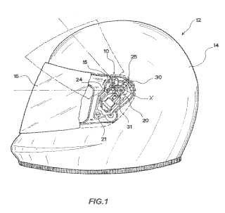 Dispositivo de movimiento para un casco para mover un primer elemento del casco con relación a un segundo elemento del casco.