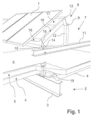 Dispositivo para la fijación de módulos solares sobre techos planos sobre naves industriales.