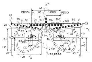 Un método y un dispositivo para determinar la orientación de una lente oftálmica correctora, y un método para diseñar ópticamente la lente correctora.