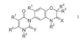 Compuestos de 3-(3,4-dihidro-2H-benzo[1,4]oxazin-6-il)-1H-pirimidin-2,4-diona como herbicidas.