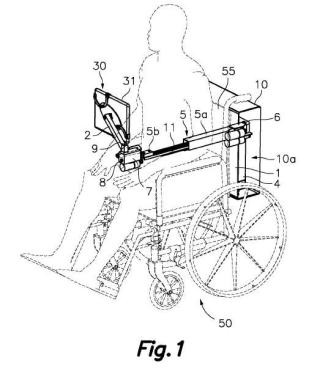 Dispositivo de soporte de interfaz de usuario para silla de ruedas.