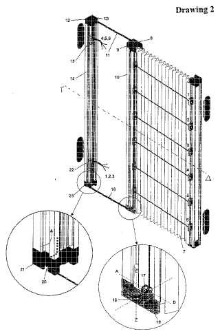 Guía de cuerda excéntrica en el raíl inferior de una mosquitera horizontalmente deslizante.