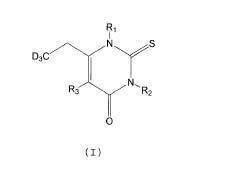 1,3 dihidro-6-(3')-trideuteroetil-2-tioxo-pirimidín--4-ona y derivados, síntesis y usos de estos tireostáticos marcados con deuterio.