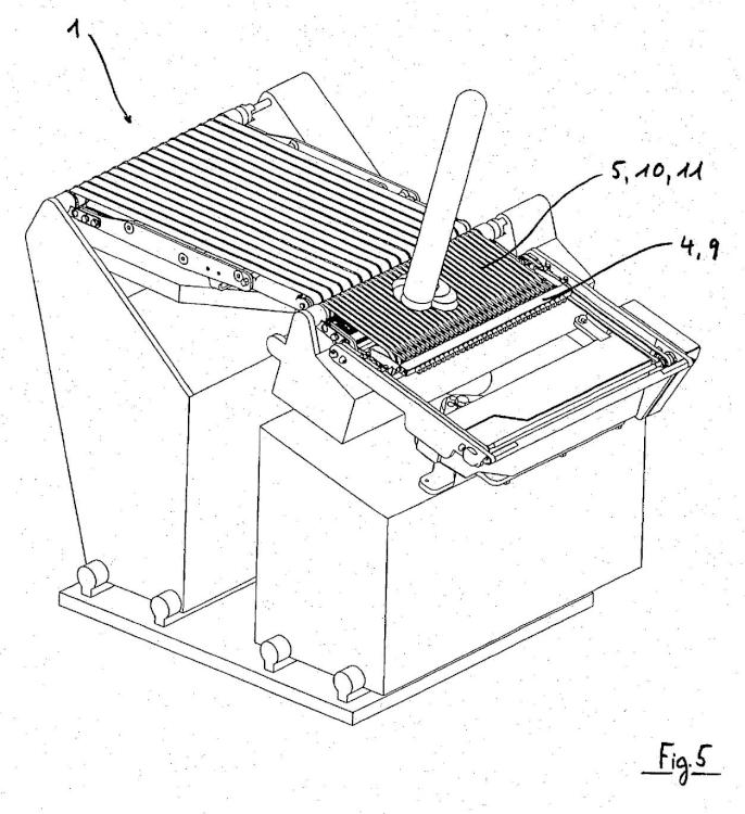 Ilustración 5 de la Galería de ilustraciones de Procedimiento y dispositivo para cortar en rodajas de una barra extruida de alimento