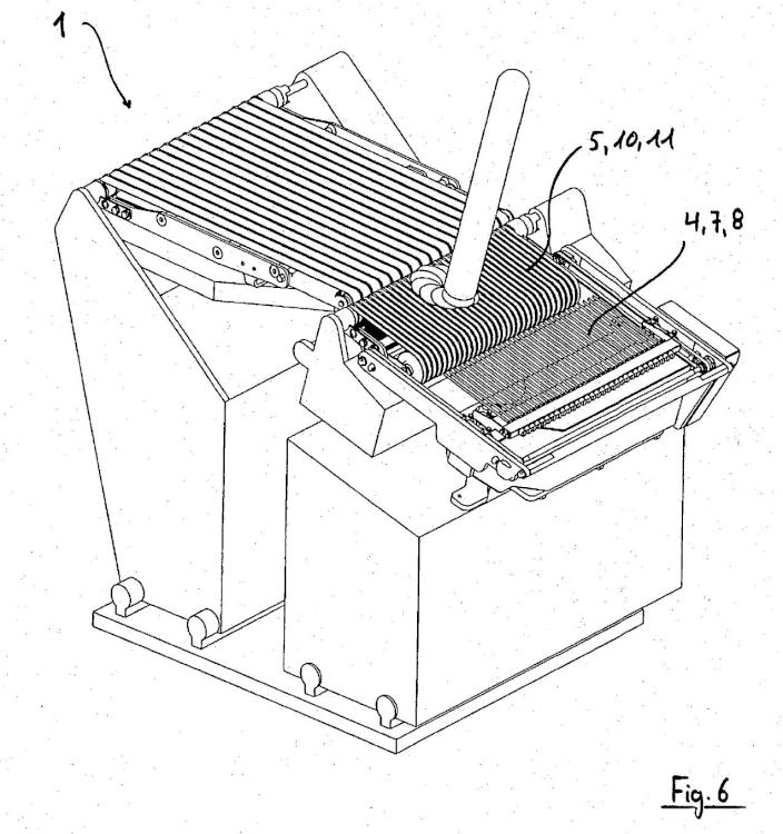 Ilustración 6 de la Galería de ilustraciones de Procedimiento y dispositivo para cortar en rodajas de una barra extruida de alimento