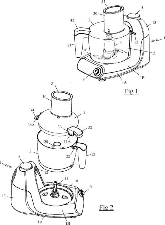 Ilustración 1 de la Galería de ilustraciones de Aparato electrodoméstico de preparación culinaria que comprende un recipiente que contiene una herramienta de corte arrastrada en rotación por un motor