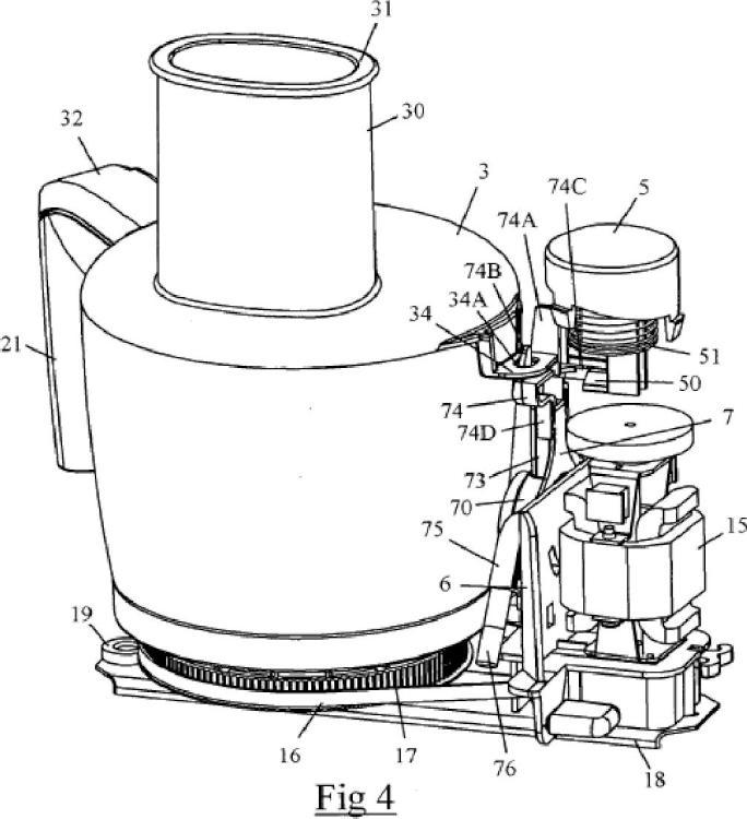 Ilustración 3 de la Galería de ilustraciones de Aparato electrodoméstico de preparación culinaria que comprende un recipiente que contiene una herramienta de corte arrastrada en rotación por un motor