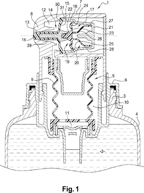 Ilustración 1 de la Galería de ilustraciones de Sistema de cierre de un dispositivo de distribución a baja presión de un producto líquido a pastoso
