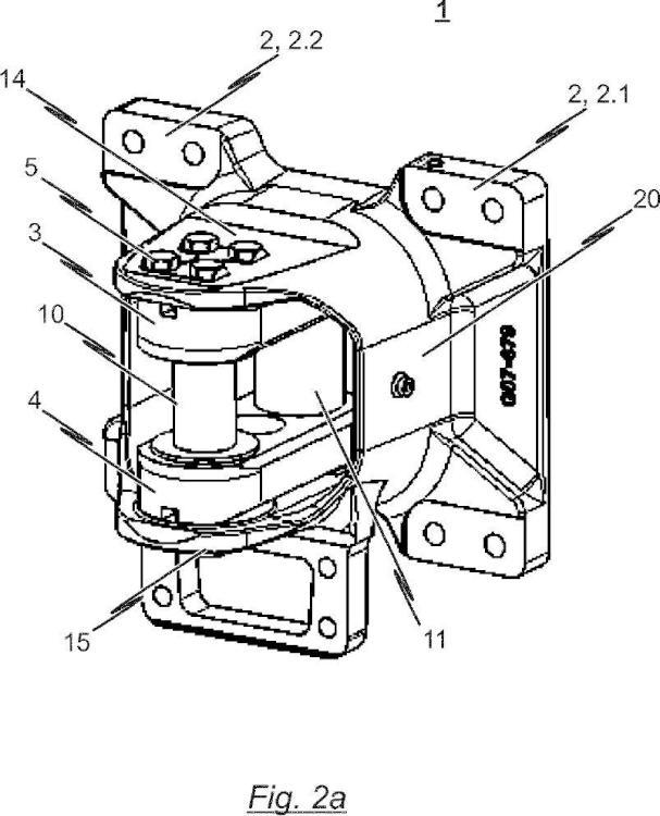 Ilustración 4 de la Galería de ilustraciones de Soporte de cojinete para la articulación de una barra de acoplamiento en una caja de vagón de un vehículo guiado sobre raíles