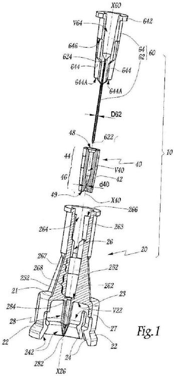Ilustración 1 de la Galería de ilustraciones de Dispositivo de conexión entre un recipiente y un contenedor, procedimiento de ensamblaje y de utilización de tal dispositivo