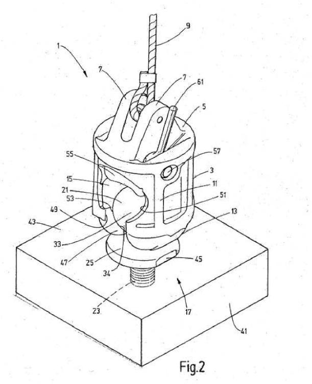 Ilustración 2 de la Galería de ilustraciones de Dispositivo de prensión de carga destinado a transmitir fuerzas de carga, como fuerzas de cables o fuerzas de sujeción, de estructuras planas
