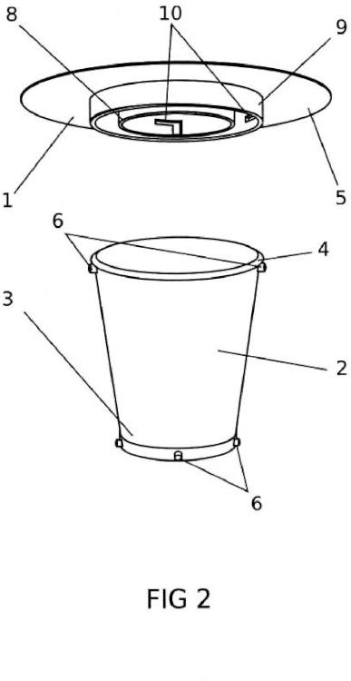 Ilustración 2 de la Galería de ilustraciones de Posavasos acoplable por ensambladura como estabilizador a la base de un vaso y como tapa a la boca