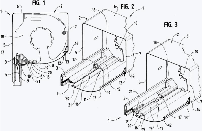 Dispositivo de bloqueo de un sofito de cajón de persiana enrollable que forma una tapa de inspección.