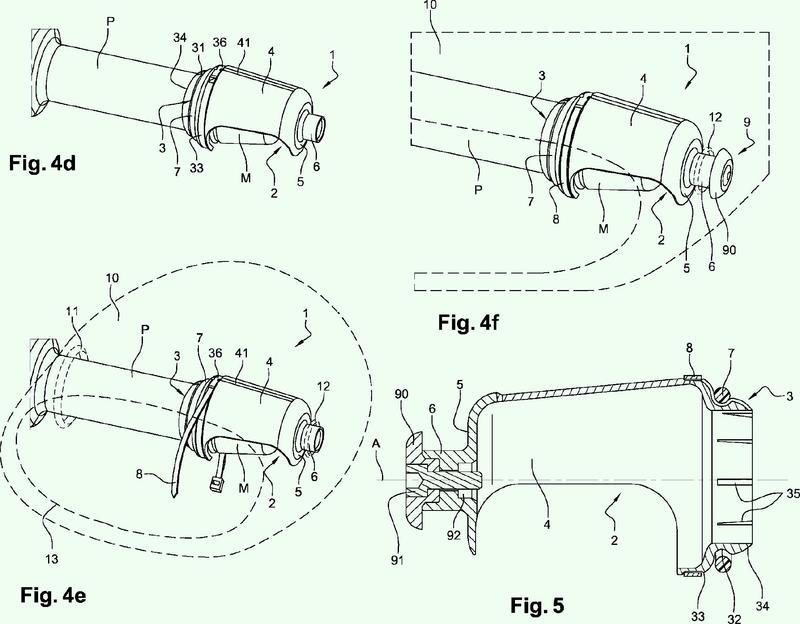 Dispositivo de sujeción de un forro de protección de una mano sobre el puño de un manillar de motocicleta.