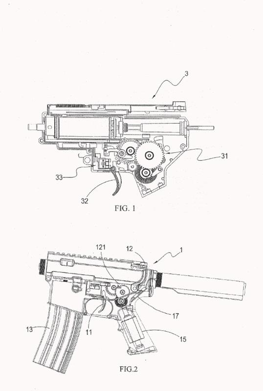 Pistola de juguete con ensamblaje de control de disparo.