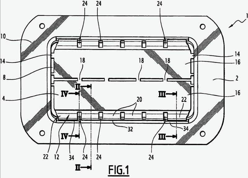 Dispositivo de obturación de un módulo de airbag que comprende una zona que forma bisagra de longitud variable.