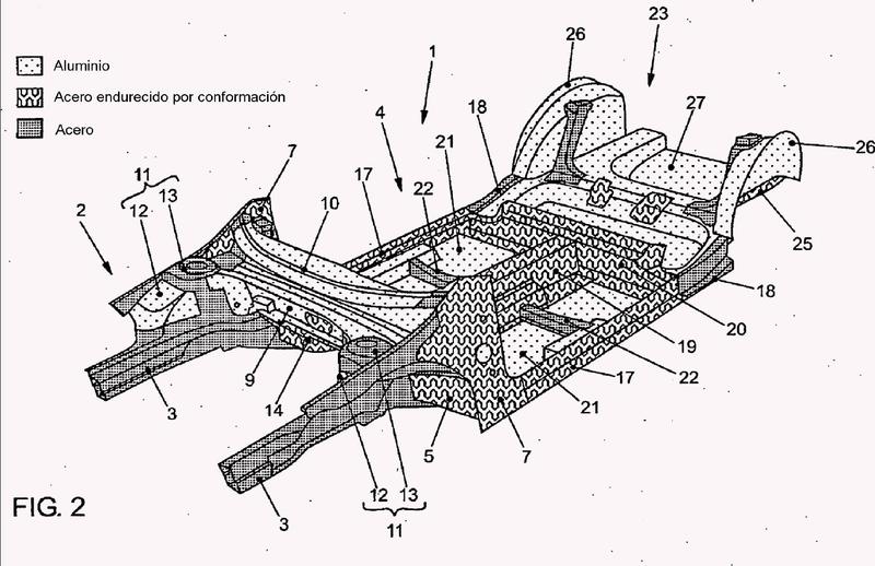 Estructura de carrocería, especialmente estructura de suelo, para un vehículo automóvil.