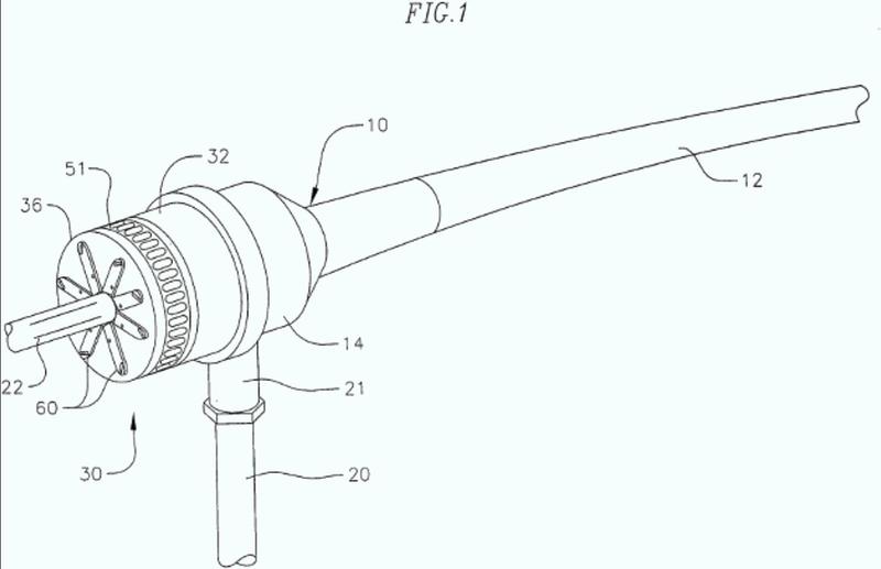 Canalizador para funda de catéter con seguro giratorio.