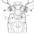 Ilustración 1 de Motocicleta con estructura de tapa de un compartimento de almacenamiento delantero.